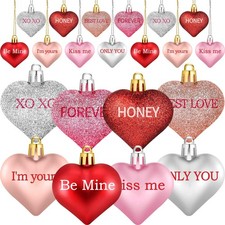 48 Pcs Valentine's Day Heart Ornaments for Tree, Valentines Heart Baubles wit...