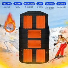 Unisex 10 Heating Zones Warm Heated Vest - 3 Heat Levels USB Charging Large Size