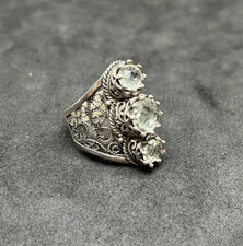 925 Sterling Handmade Smokey Quartz Filigree Ring 8.7mm Sz 7.5 - 9.75g