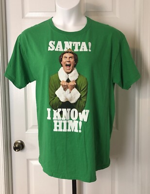 Elf Movie Christmas T-Shirt Adult Large Mens Womens Buddy Santa I Know Him