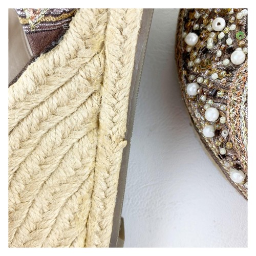 Steve Madden taupe Pearl/Bead/Crystal Embellished Wedge Ankle Wrap Boho Espadril - Picture 12 of 15
