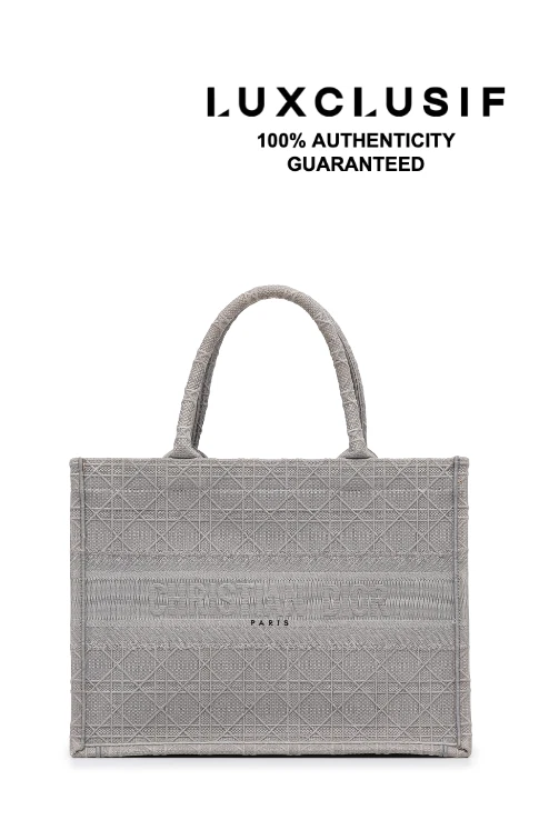 Dior Womens Medium Cannage Embroidered Boo Size Leather Tote Women