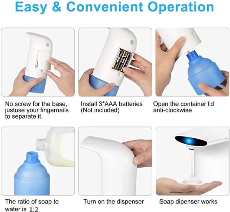 Dispensador automático de jabón de espuma de 300 ml manos libres sin contacto cocina baño Foto 2 de 4