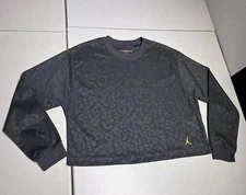 Nike Air Jordan Shirt Women's Medium Gray Animal Print Loose Crop T Tee Top Poly