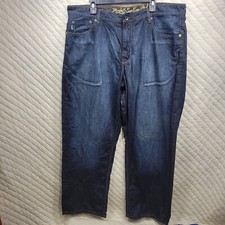 Jeans uomo Y2K Ecko 42x32 scuro gamba larga larga larghi larghi larghi vestibilità dritta ricamato