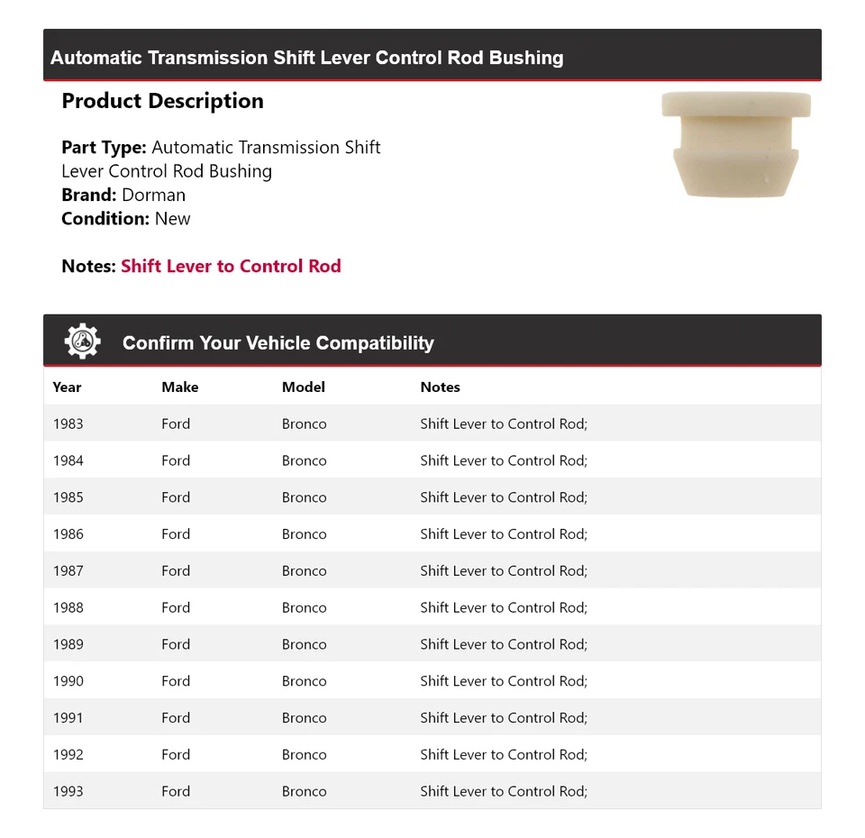 Buje de varilla de control de palanca de cambios para Ford Bronco Dorman AT 1983-1993 1984 1985 Foto 2 de 3