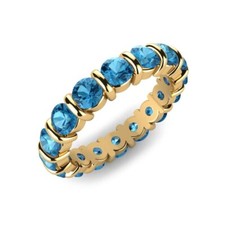 Swiss Blue Topaz Bezel-Set Round 4mm Eternity Band Ring With Yellow Gold Plated