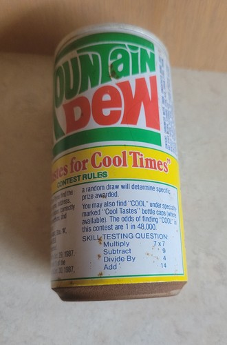 MOUNTAIN DEW Vintage CONTEST Soda Can PUSH BUTTON Steel FLAT TOP Toronto Canada - Picture 11 of 16