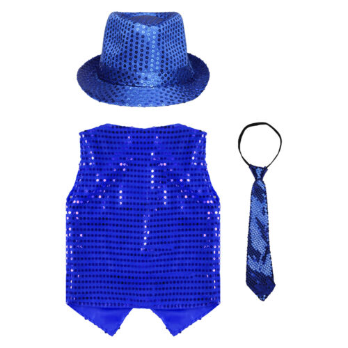 Kids Sequin Waistcoat Fancy Vest Tops Hip-hop Jazz Dance Stage Performance - Picture 70 of 77