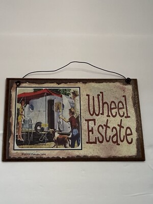 Camping  Wheel Estate Pressed Wood Sign Wall Decor