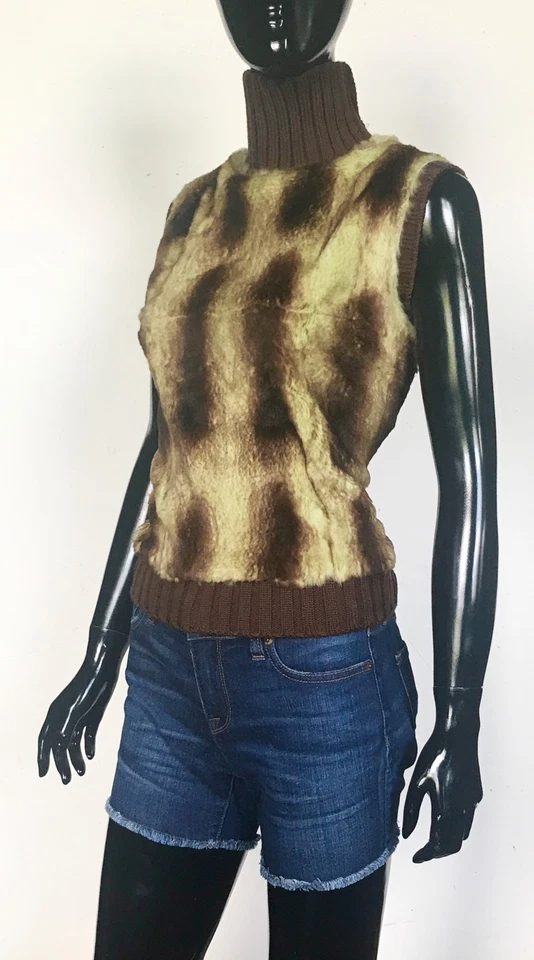 Lime Fur Sleeveless MOCK NECK Sweater Philosophy ALBERTA FERRETTI KNIT Leather - Image 4 of 4
