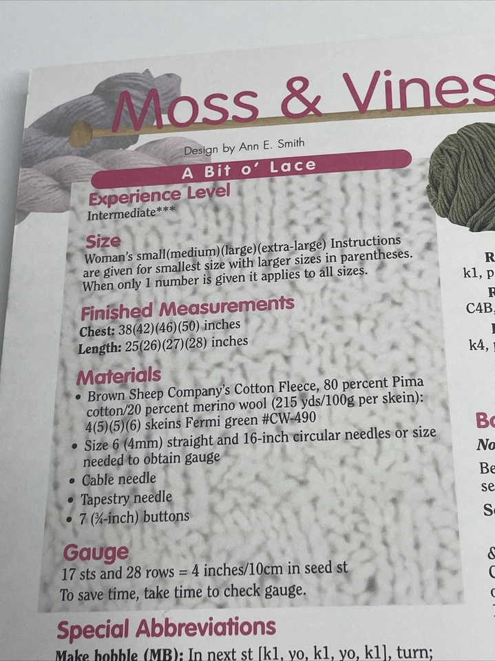 House of White Birches Moss & Vines Womens S M L XL Vest Knitting Pattern - Image 4 of 4