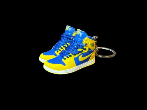 Portachiavi nuovo mini sneaker 3D giallo e blu con anello lato sinistro e destro - Foto 1 di 6