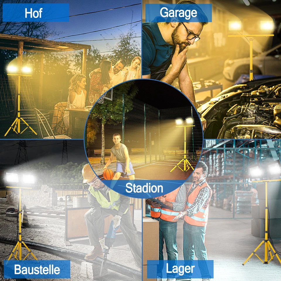2x 50/100/200W LED Fluter Strahler Baustrahler Scheinwerfer mit Stativ & Stecker - Bild 2 von 4