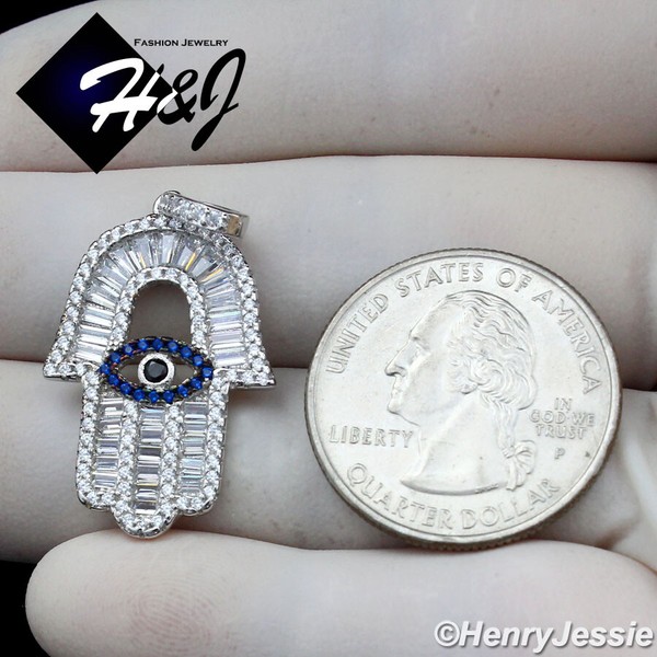 Alternate view of 925 Sterling Silver Icy Bling Hamsa Hand Gold Plated/silver Pendant*sp360