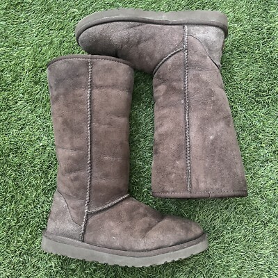 UGG Boots Womens 7 Classic Tall Winter MidCalf Pull On Flats 5815 Brown Leather