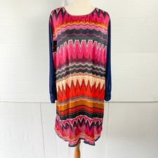 Adrift Sheer Back Geometric Print Dress Plus 2XL Women’s Boho Long Sleeve