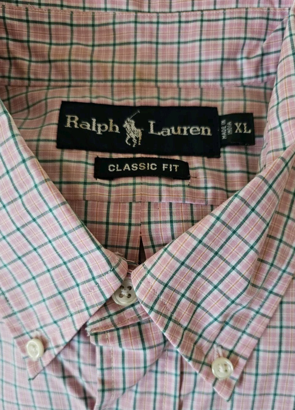 Polo Ralph Lauren Camicia Uomo XL Rosa Verde a Quadri Maniche Corta Pony Fit Classico