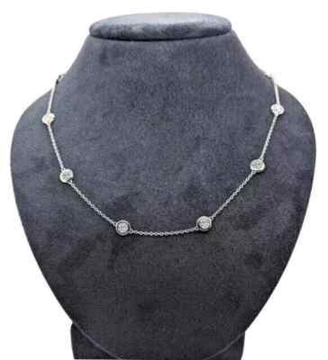 Women's 2 TCW 10 Station Necklace Diamonds By The Yard 14k White Gold Plated