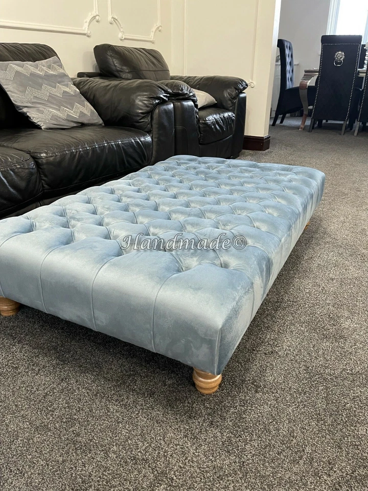 Handmade Luxury 4FT Padded Footstool Ottoman Poufy Stool Chesterfield Footrest - Image 3 of 4