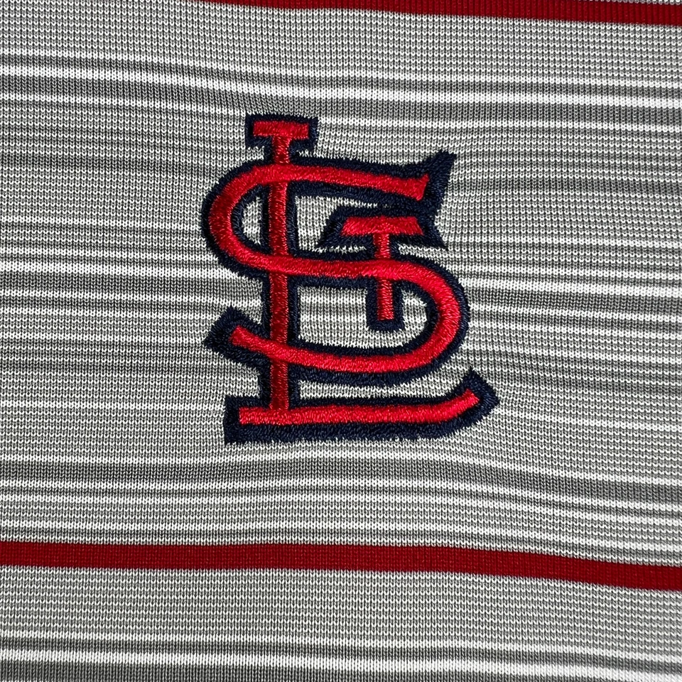 St. Louis Cardinals Polo Shirt Mens Medium Gray Striped Short Sleeve MLB Antigua - Image 4 of 4