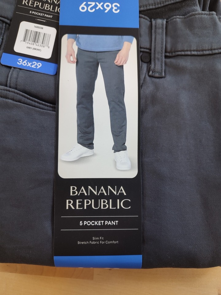 Banana Republic Men’s 5 Pocket Pant Stretch Slim Straight Gray 36Wx29L