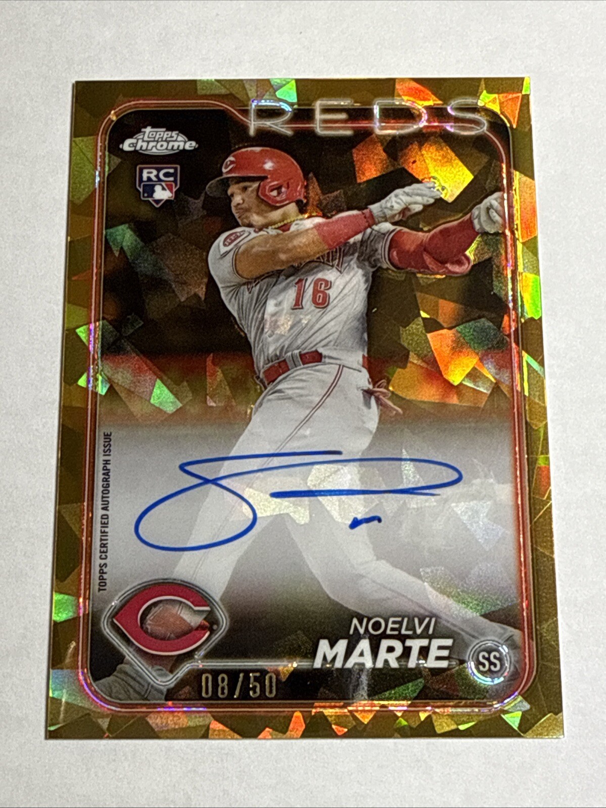 2024 Topps Chrome Sapphire Gold Refractor Noelvi Marte Rookie Auto 8/50 RC SP