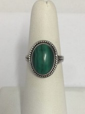 Malachite Cabochon Ring Size 6 1/2 Sterling Silver