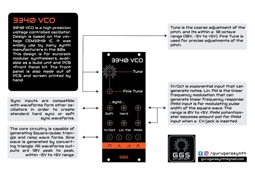 3340 VCO / Eurorack / PCB + Front Panel / DIY Synth / Oscillator / Synthesiser - Picture 7 of 8