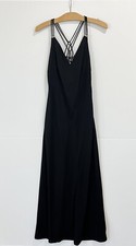 Y2K Vintage Black Formal Gown Strappy Maxi Dress Evening Rhinestones Sz Small