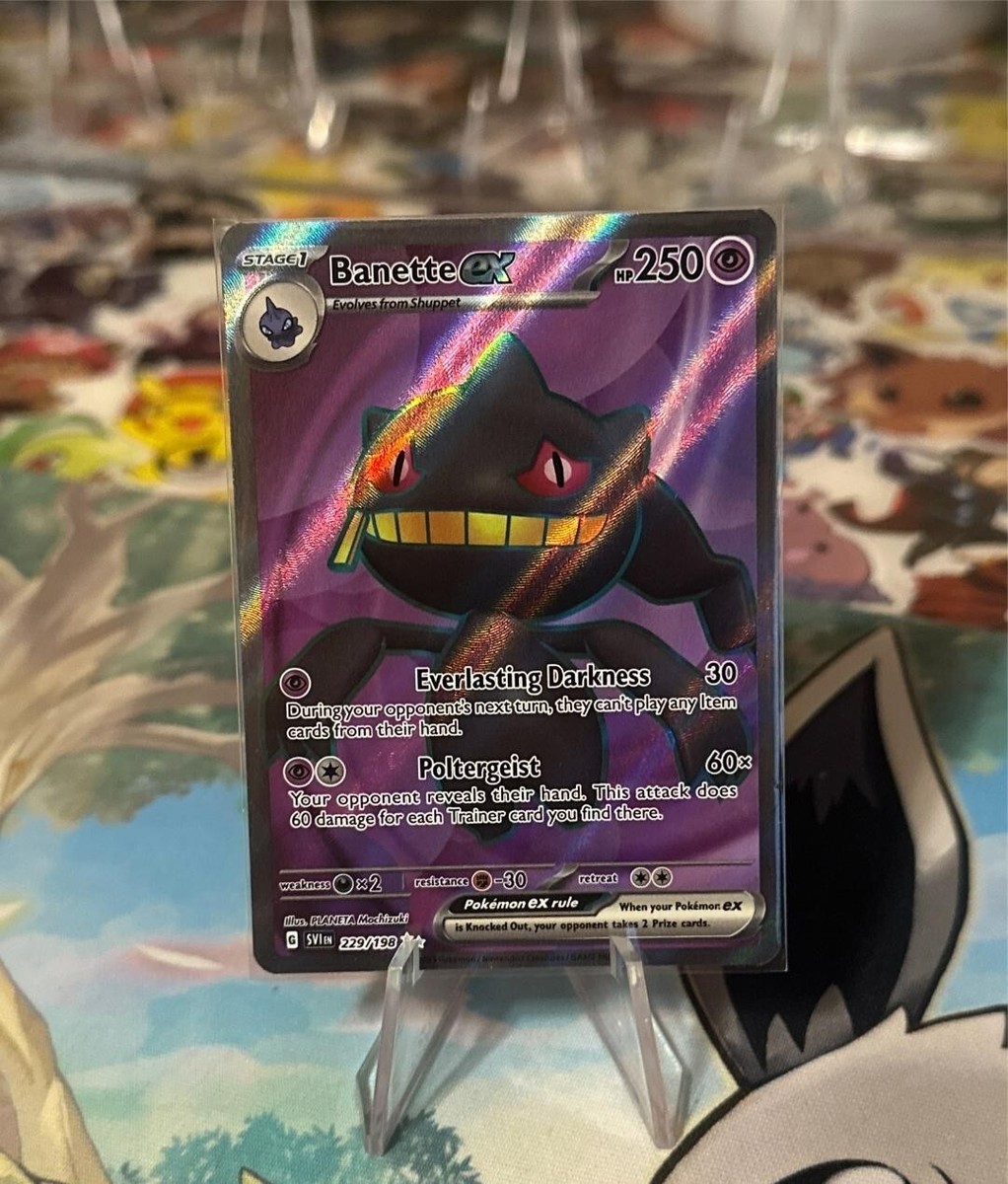 banette full art pokemon card EX 229/198 NM/M Scarlet and Violet Encased in a durable acrylic holder to highlight the vibrant artwork of this fan Banette 32/108 XY Roaring Skies
