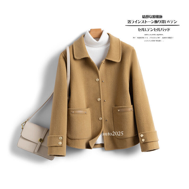 Women Short Coat Wool Blend Button Jacket Outwear Single Breasted