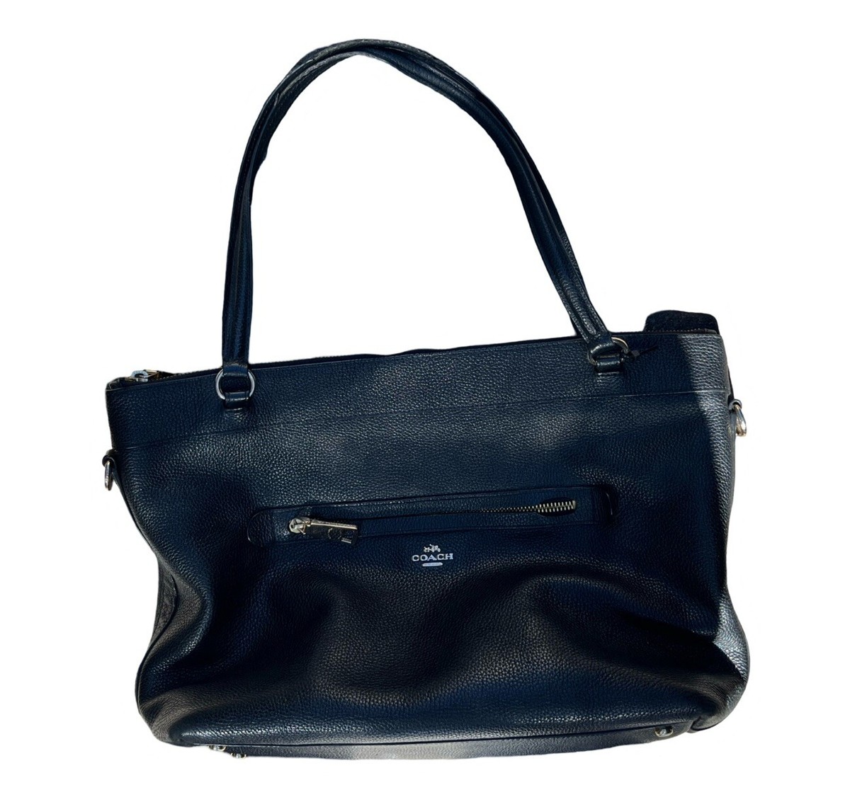 COACH ブラックレザー バッグ ゴールド金具 コーチ レザー ゴールド金具 ロゴ チャーム付 トートバッグ