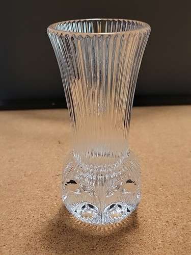 Vintage 5" 24% Lead Crystal Fostoria Melissa Bud Vase Thumbprint Ribbed Sides - Picture 3 of 7