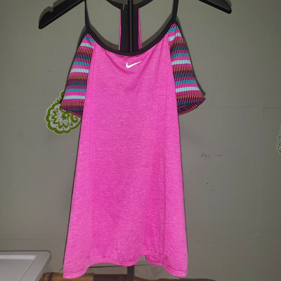 Nike Fire Pink Texture Stripe Layered Tankini Swim Top Size Large