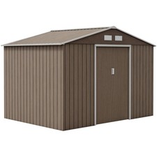 Outsunny 9 x 6FT Galvanised Garden Storage Shed with Sliding Door, Brown