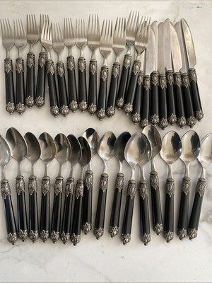 Hampton Silversmiths SAN REMO Black Handle Flatware Set 37 Pieces