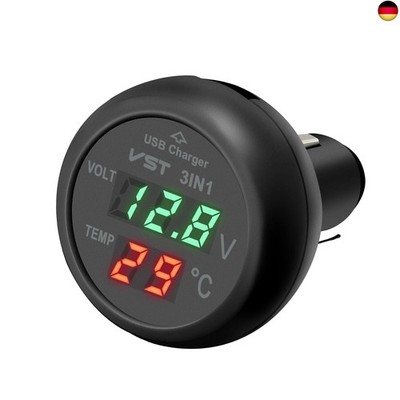 3 in 1 Auto USB Ladegerät Voltmeter Thermometer mit LCD-Digitalanzeige Temperatu
