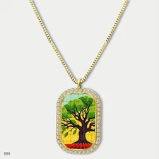 Stunning Colorful Tree of Life Pendant Necklace Chain Photo Dog Tag Chain Gift D