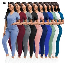 Unisex Medical Scrubs Set Nurse Uniform Spa Vet Dental Clinic Work Clothes S-XXL