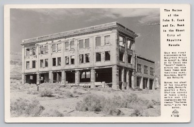 RPPC Rhyolite Nevada Ghost Town Ruins of John S. Cook and Co. Bank Postcard