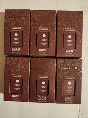 Lot 6 Pura Capri Blue Holiday Diffuser Refill in Tinsel & Spice Fragrance 10ml