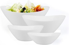Oval Serving Bowls Set of 4 White Opal Glass Nesting Mixing Bowls 0.4-2L