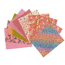 Japanese Kimono Fabric Scrap Set 10pcs Yuzen Chirimen Crepe Pink 7x6in