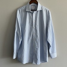 Charles Tyrwhitt Blue Check Dress Shirt Slim Fit Non Iron 17 1/2-35