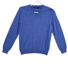 J.Crew Mens Medium Blue 100 Merino Wool V-Neck Pullover Sweater