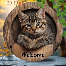 Rustic Cat Welcome Sign Wooden Wall Plaque Hanging Decor for Home Garden UK