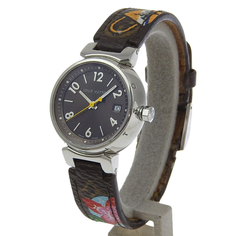 Relojes de pandereta LOUIS VUITTON Q1211 esfera marrón acero inoxidable/monograma lata... Foto 2 de 4