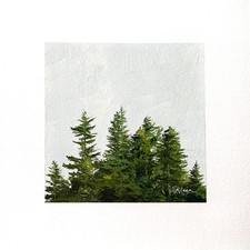 8x8 PNW Original Oil Painting Landscape Pine Trees Nature Forest Minimal Signed