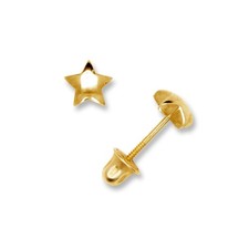 14K Yellow Gold Small Star Shape Screw Back Stud Earrings for Girls